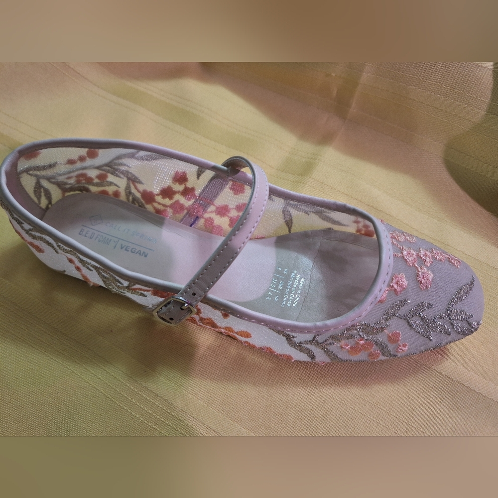 Call It Spring Women's Embroidered Mary Jane Flats - Cream and Pink - Picture 2 of 4